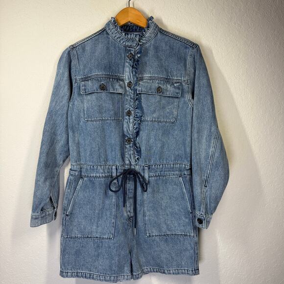 Women's Hudson Long Sleeve Denim Blue Jean Romper Size Small - Picture 2 of 8